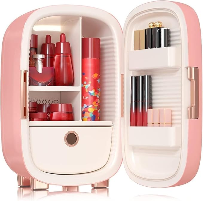 Skincare Fridge 12 Liter, Beauty Fridge for Comestic Storage, 10°C/50°F + Intelligent Constant Temperature Control Mini Compact Pink Cosmetics Refrigerator for Makeup Lipstick