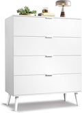 WLIVE 4 Drawer Dresser for Bedroom, Wooden White Tall Dresser, Modern Dressers with Sturdy Metal Handle, Small Chest of Drawers for Living Room, Hallway