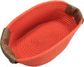 Small Cotton Woven Basket with PU Leather Handle, Baby Kids Clothes Toys Candy Gifts Cotton Rope Organizer, Living Room Basket Bathroom Shower Storage Laundry Basket, Dog Cat Bed, Cute Decor, Orange