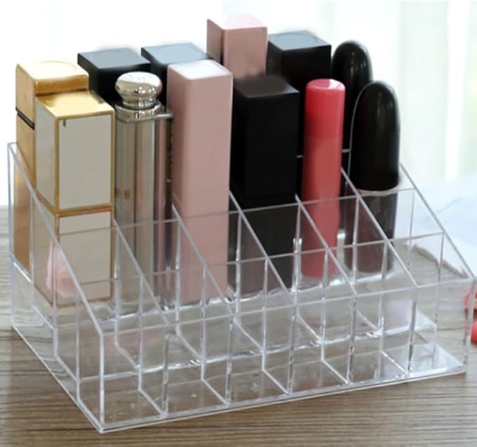Acrylic Makeup Organizer 4 Tier Storage Rack Clear Cosmetic Shelf for Nail Polish, Lipstick, Essential Oil Bottle Holder Desktop Beauty Organizer with Railing to Tipping