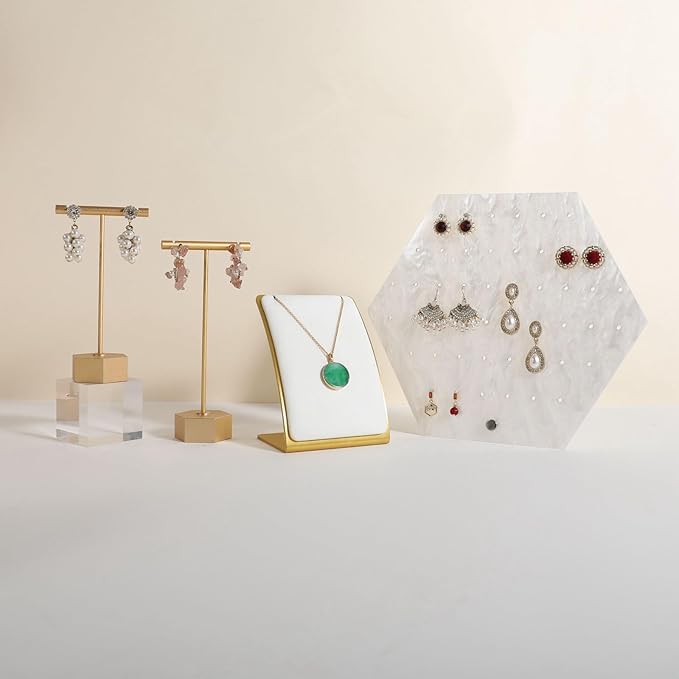 GemeShou White Necklace display stand, Velvet Jewelry necklace display holder for selling, small metal earring neck storage organizer, online jewelry photography props【White】