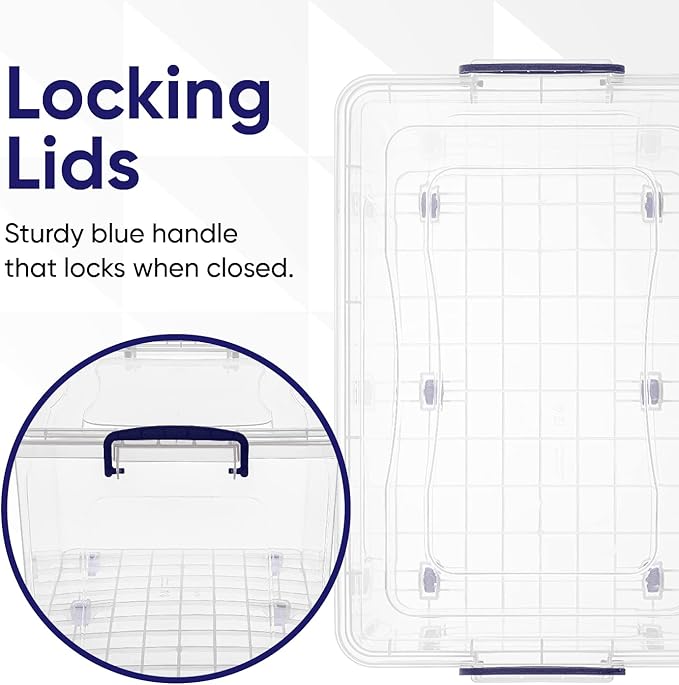 Superio Storage Bins with Lids- Clear Boxes for Organizing, Stackable Plastic Containers- BPA Free, Non-Toxic, Odor Free, Organizer for Home, Office, Dorm (6 Pack, 44 Qt (Wheeled))