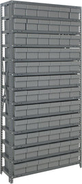 Quantum Storage Systems 1875-602GY Solid Heavy Duty 13 Shelves 72 Super Tuff Euro Gray Bins 75" H x 36" W x 18" D