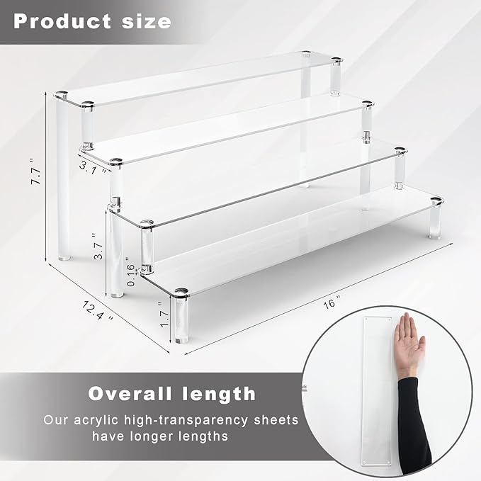 ULENDIS 2 Pack 4 Tier Clear Acrylic Display Risers Stand Shelf, Acrylic Stands for Display for Collectibles Cupcakes Perfumes Jewel, Tabletop Cupcake Stand for Decorating & Organizing