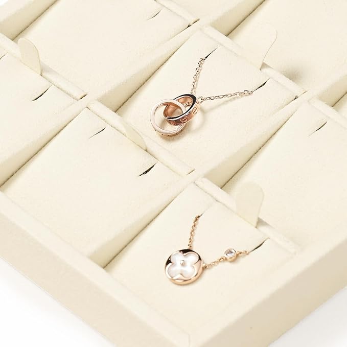 Oirlv Microfiber 9 Slots Jewelry Pendant Display Tray Jewelry Necklace Organizer Display Tray(Beige)