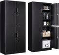 Metal Storage Cabinet with 3 Adjustable Shelves and 4 Doors,71" Garage Storage Cabinet with Lock,Black Metal Cabinets with Locking Doors,Steel Tool Cabinets,Lockable Cupboard for Home,Office,Garage