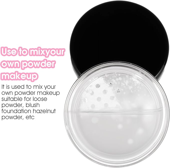 6pcs 10ml/0.34oz Refillable Loose Powder Containers Plastic Empty Travel Small Loose Powder Compact Reusable No Leak Compact with Rotatable Sifter And Black Screw Lid