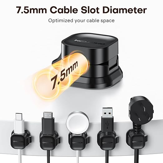 6Pack Cord Organizer, [1s Lock Dual Spring] Adhesive Cable Clips - OMOTON Cable Holder Wire Clips, Under Desk Cable Management, Phone Charger Cord Holder for Nightstand, Office Accessories