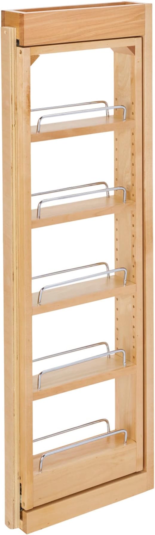 Rev-A-Shelf 3" W x 36" H Pull Out Quad Shelf Organizer for Wall & Base Kitchen Cabinets, Full Extension Filler Spice Rack, Adjustable, Wood, 432-WF36-3C