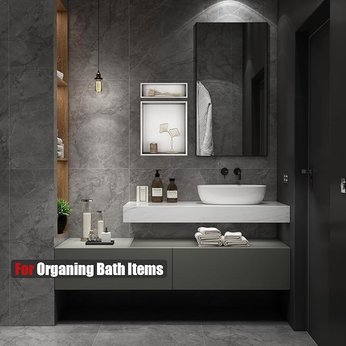 JQK Shower Niche No Tile Need, 12"×14" Brushed Nickel Bathroom Insert Shelf, 304 Stainless Steel Recessed Shower Caddy Organizer Storage, SNL1214-BN