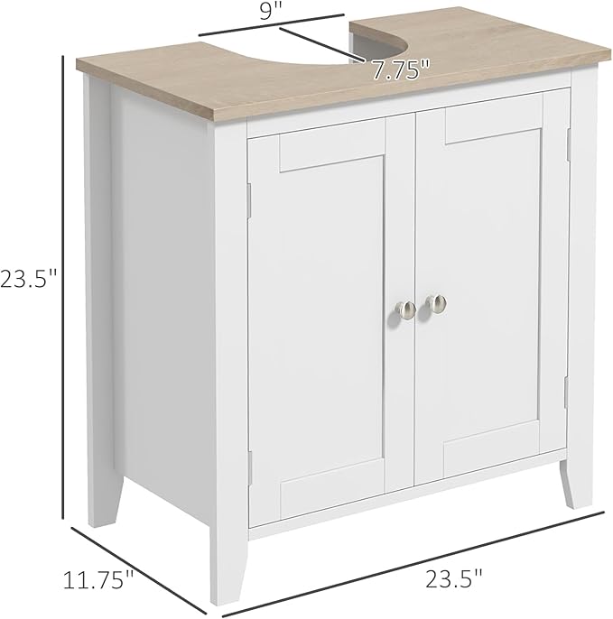 kleankin Pedestal Sink Storage Cabinet, Under Sink Cabinet with U-Shape and Adjustable Internal Shelf, White