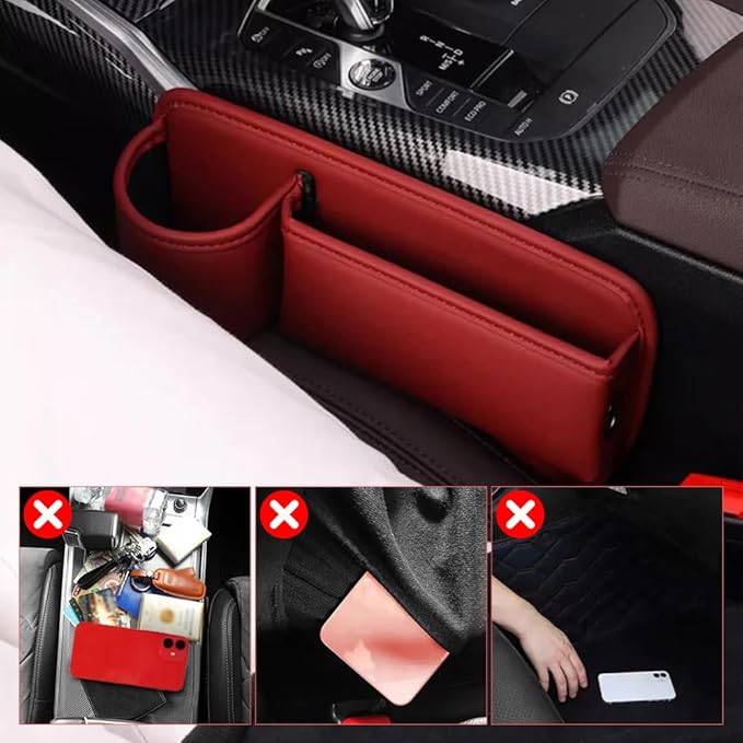 Car Leather Cup Holder Gap Bag,2025 Upgrade Car Storage Box with Cup Holder,Seat Storage Box Gap Filler Organizer for Glasses Phone Keys and Cards (Brown, Passenger Seat)