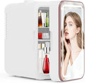 Mini Fridge for Bedroom, 6L/10 Can Skincare Fridge with Dimmable LED Light Mirror for Dorm & Office, Portable Cooler & Warmer Small Compact Refrigerator for Skincare, Makeup and Cosmetics, White