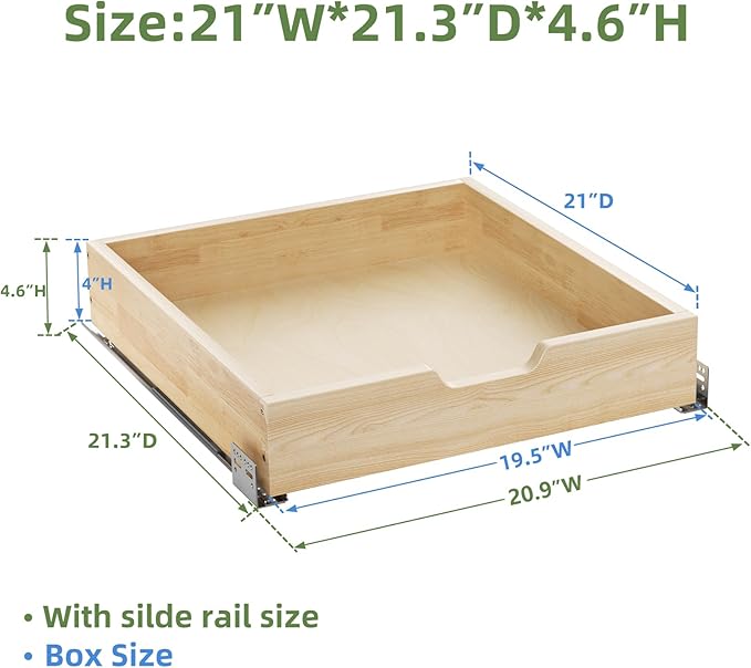Pull Out Drawers for Cabinets, 19½” W x 21” D Soft Close Slide Out Drawers for Kitchen Cabinets, Cabinet Pull Out Shelves Requires At Least 20½” Cabinet Opening