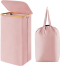 Lifewit 100L Laundry Basket with Lid, Clothes Hampers for Laundry with Bamboo Handles and A Removable Laundry Bag, Large Foldable Hamper for Bedroom, Bathroom, Dorm, Laundry Room, Pink