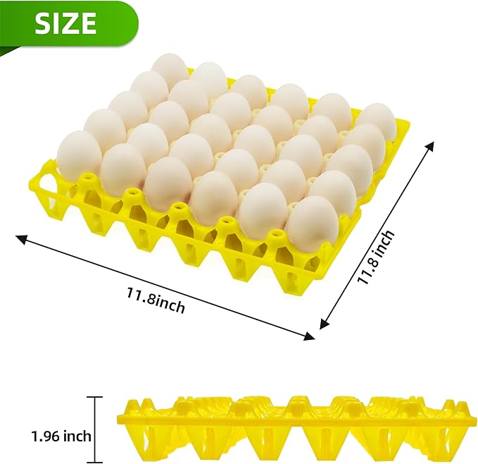 4-Pack Plastic Egg Tray Egg Crate, 30-Egg Flats for Home Chicken Farmers, Stackable & Durable, Great for Storing, Sorting & Shipping, and Reusable (4-Pack Yellow)