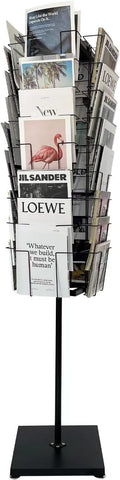 TONGMO 36-Pocket Rotating Magazine Rack Stand, Floor Spinner Display for Magazines, Comic Books, Brochures, A4 Organizer for Office, Bookstore, Home, Reception