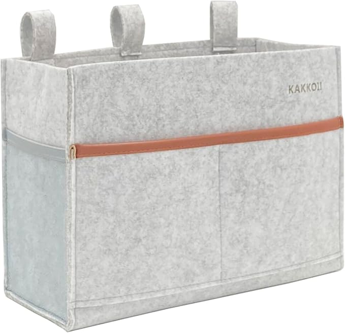 Bedside Caddy, Felt Bedside Storage Organizer, Hanging Storage Bag, Chair Organizer Caddy, Remote, Magazine, Drink Bottle Holder for Hospital, Dorm Bed, Baby Stuff, Office (Light Grey Small)