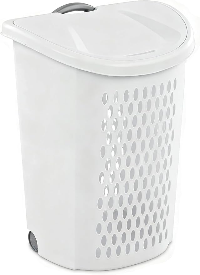 Large Capacity Laundry Basket with Wheels and Telescopic Handle - Ventilation Holes for Freshness - Portable Laundry Hamper for Apartments Dorm Rooms - White