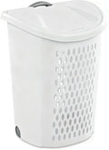 Large Capacity Laundry Basket with Wheels and Telescopic Handle - Ventilation Holes for Freshness - Portable Laundry Hamper for Apartments Dorm Rooms - White
