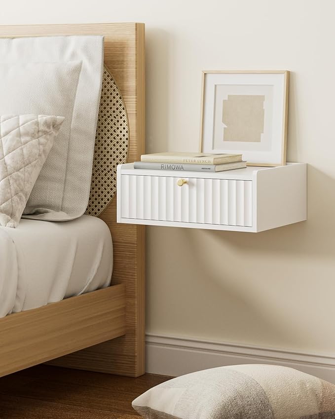 Floating Nightstand,Wall Mounted Night Stand with Drawer,Small Floating Shelves,Floating Wood Bedside Table for Bedroom、Living Room、Bathroom