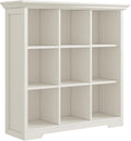 Wooden Cube Shelf Bookcase - Modern 3 Tiers Floorstanding Open Bookshelf with Base for Home and Office, 9 Cubes Storage Cabinet, Warm White
