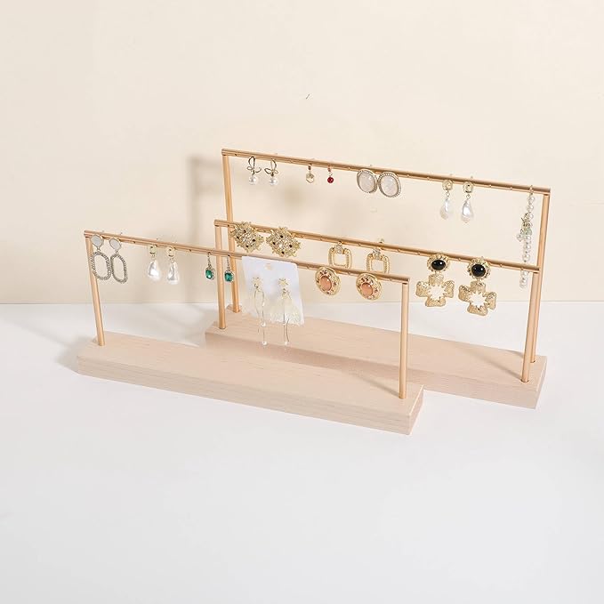 GemeShou wooden earring holder organizer for girls, maple stud earring display stand for boutique store, jewelry storage organizer shelf【maple stand-One Tier】