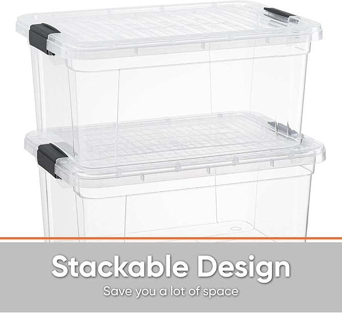 Superio Storage Bins with Lids- 6 Pack, 6.6 Qt Clear Boxes for Organizing, Stackable Plastic Containers- BPA Free, Non-Toxic, Odor Free, Organizer for Home, Office, Dorm