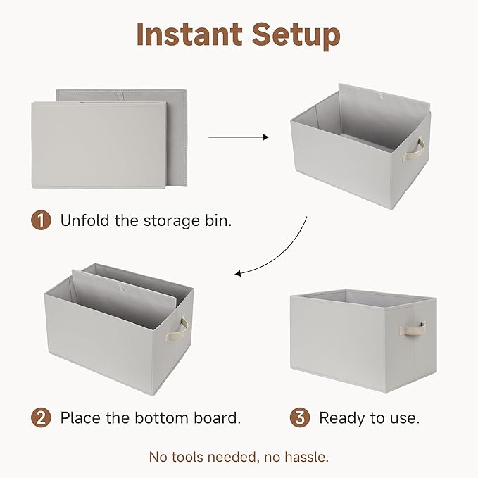 StorageWorks Storage Baskets for Shelves, Foldable Fabric Closet Storage Bins with Handles, Fabric Storage Bins Clothes Organizer, Light Gray, 3-Pack, Large