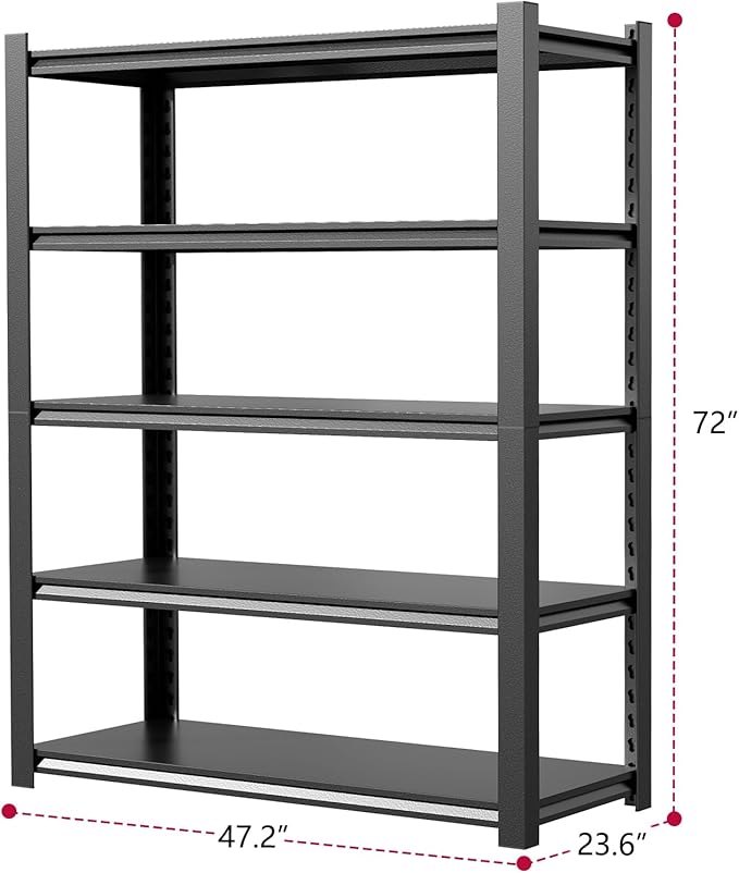 48" W Garage Shelving 2500LBS Heavy Duty Storage Shelves 5 Tier Adjustable Shelving Unit Metal Storage Rack for Garage Basement Warehouse Supermarket 23.6" D x 47.2" W x 72" H