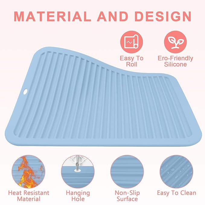 AMIJEAL Oversize Silicone Heat Resistant Mat for Hair Tools, Curling Iron Flat Iron Hair Straightener Holder Mat, Portable Hot Tools Sleeve Pad for Travel Vanity Salon(14.2" x 11.0")