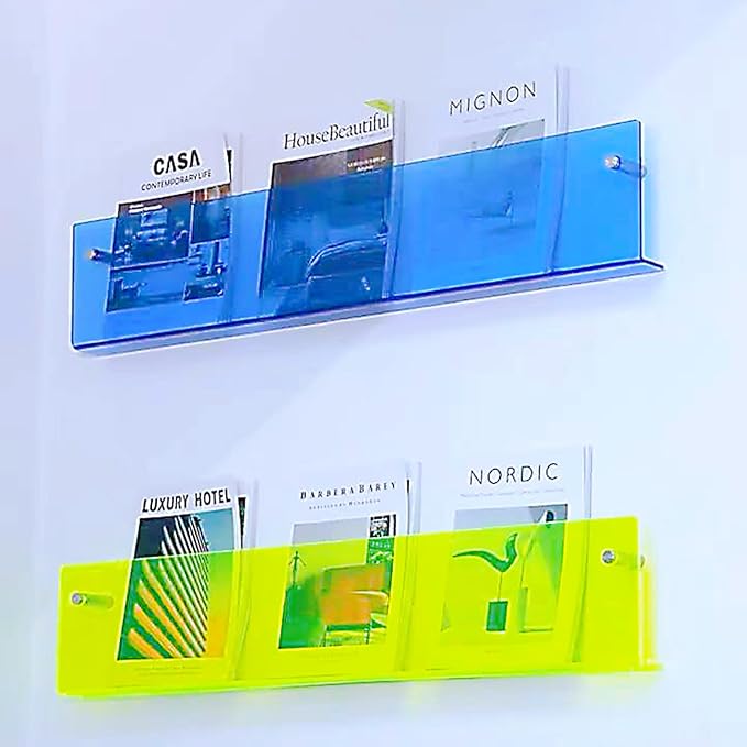 ROYALITA 2-Pack Acrylic Magazine Holder Brochure Holder, 24" Record Holder Magazine Rack, Fashion Hanging Bookshelf Literature Storage Rack for Waiting Room, Living Room, Office, Blue, 24 Inch