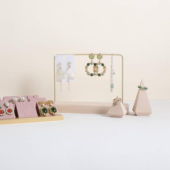 GemeShou Maple Earring holder for selling, Brass earring stands and displays for show, Wood Jewelry Storage hanging shelf for Girl Woman【U Shelf-Maple】