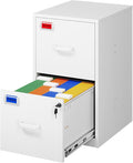 2 Drawer File Cabinet with Lock, 25.4" High Vertical Filing Cabinet, 17.7" Deep Metal Storage Cabinets for Home Office, Letter/Legal/A4/F4 Size, White(Assemble Required)