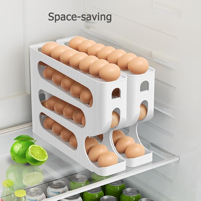 Egg Holder for Fridge, Automatic Rolling Egg Dispenser for Refrigerator, Countertop, Kitchen - Space-saving Egg Roller/Organizer/Storage/Container/Tray for Fridge - 2 Packs for 56 Large Size Eggs