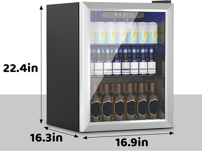 Compact 70 Can/1.7Cu.Ft Mini Fridge For Soda, Beer Or Wine, Portable Small Beverage Refrigerator With Digital Display&Removable Shelves &Reversible Glass Front Door For Office, Dorm, Bar