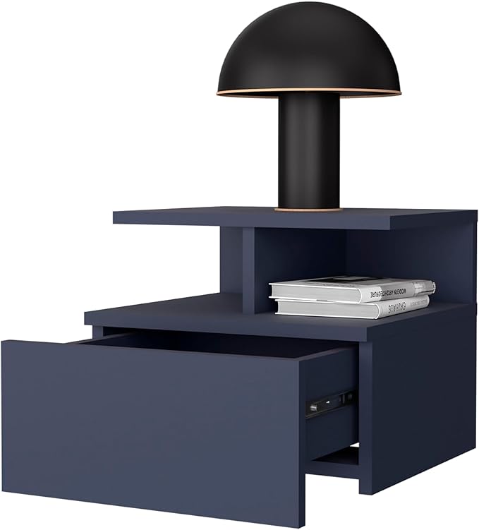 Floating Nightstand, 1 Drawer, Open Shelf, Wall Mounted Design, Blue