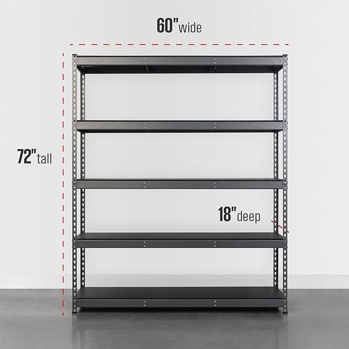 SafeRacks Modular Garage Shelving - 5 Tier Storage Shelves, Tall Metal Rack Shelves for Storage, Heavy Duty Steel Shelf Organizer for Garage, Or Kitchen Pantry (Hammertone, 18 x 60 x 72)
