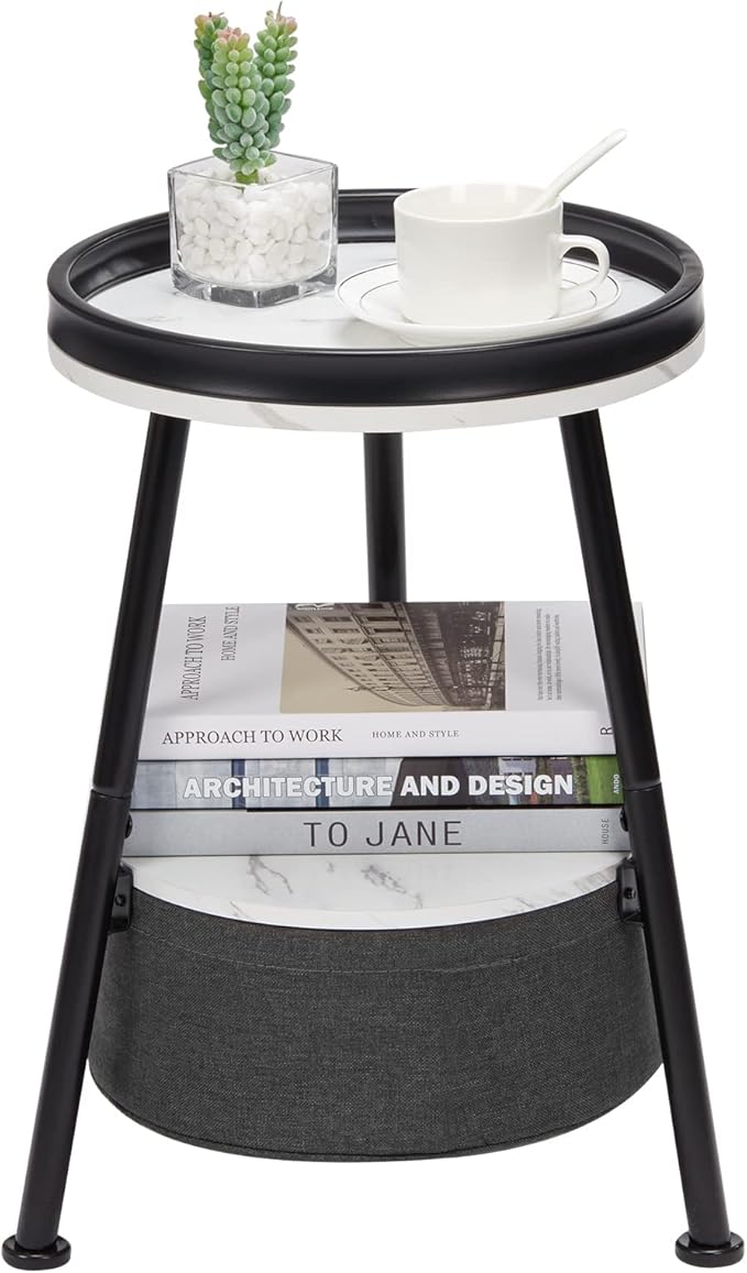 Round End Table, 11.8*17.8' Round Sofa Table, Small Round Table, Small Coffee Table, Living Room, Bedroom