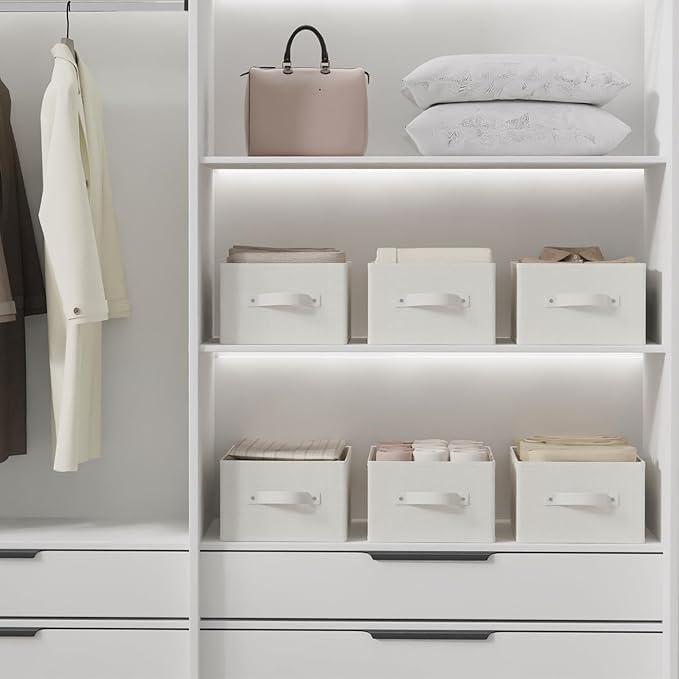 Storage Bins, 3 Pack Foldable Cloth Basket, Cube Organizer with 2 Handles, Suitable for bedrooms, living rooms, wardrobes, and workspaces, White & Ivory, 13 x 9.1 x 5.5 In, XSNY11WS-3