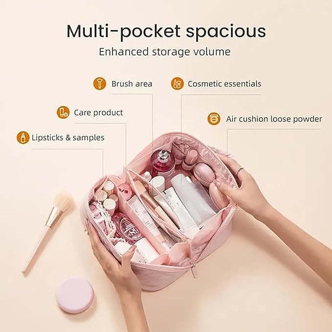 2026 New Travel Makeup Bag,Festivalment Wide Open Lay-Flat Water-Resistant Cosmetic Case,Puffy Padded Organizer for Toiletries & Brushes Large Capacity with Compartments