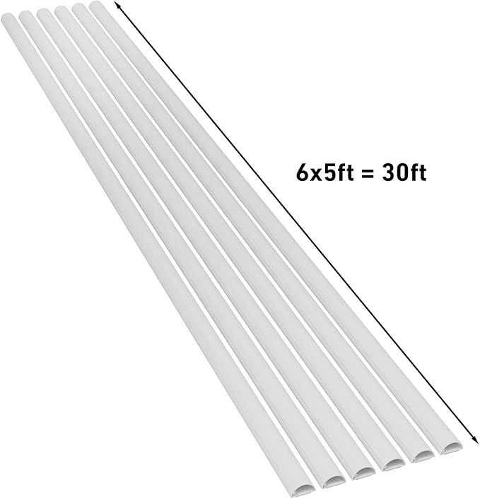 D-Line Medium Cord Cover Kit, 30ft Self-Adhesive Wire Hider, Half Round Cord Covers, Paintable Cable Management - 6X 5ft Channels and 10 Accessories