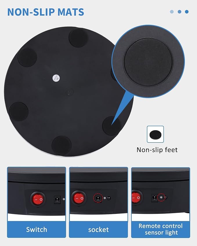 JAYEGT Motorized Rotating Display Stand, 350Lbs Load，360 Degree Electric Rotating Turntable for Photography Products Display，Live Show,Remote Control +5 Colors Backgrounds (Black/11.8inch /Wired)