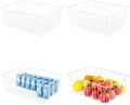 Upright Freezer Organizer Bins， Freezer Baskets for 16, 17, 21 cu.ft Standup Freezer, Wire Storage Baskets with Built-in Handles for Frozen Foods, Snacks, Vegetables, Fruits and More, Set of 4 , White