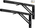 YUMORE Folding Shelf Brackets, 20 Inch Heavy Duty L Bracket, Black DIY Collapsible Shelf Bracket for Workbench Folding Table Hinge, Max Load: 330lb, Pack of 2