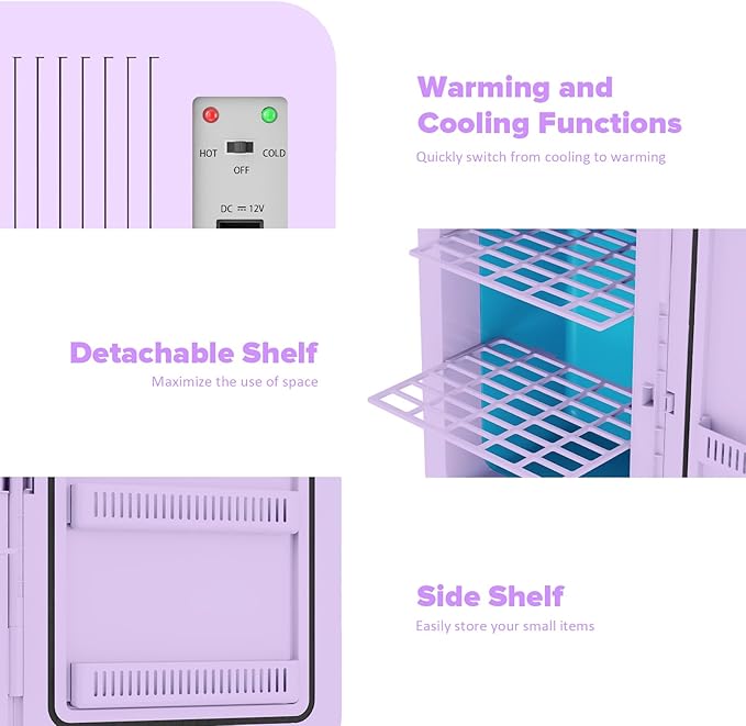 22L/30Cans Mini Fridge for Bedroom, 12v DC Portable Cooler & Warmer, Mini Refrigerator with Glass Front, for Car Office Desk & Dorm Food Beverage Skincare Makeup (Purple)