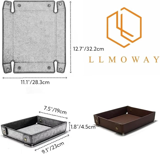 LLmoway PU Leather Valet Tray Nightstand Desk Organizer for Men Women Home Office Phone Watch Jewelry Glasses Keys Coins Storage