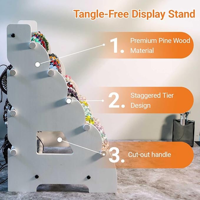 Wooden Bracelet Holder 8 Tier Jewelry Bracelet Display Stand, Portable Organizer for 150-240 Bangles & Scrunchies - for Vendors,Retail Stores, Craft Shows, and Home Storage (white)