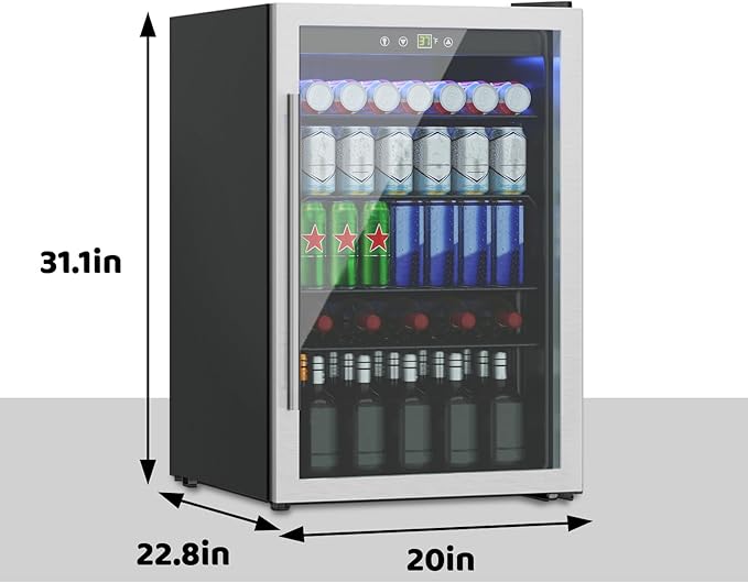 Compact 145 Can/4.5 Cu.Ft Mini Fridge For Soda, Beer Or Wine, Portable Small Beverage Refrigerator With Digital Display&Removable Shelves &Reversible Glass Front Door For Office, Dorm, Bar