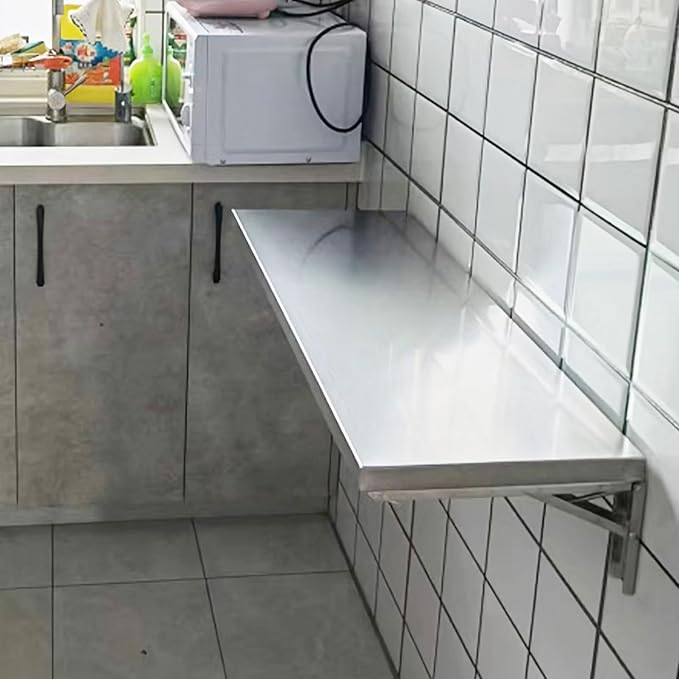 Wall Mounted Folding Table,304 Stainless Steel Wall Folding Desk,Floating Table for Wall,Laundry Room Folding Table,Home Bars and Dining Establishments(100x40cm /39.4"x15.7")